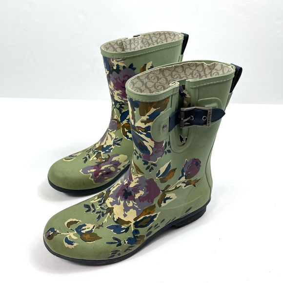 Chooka Classic Mid Alice Green Floral Rainboots Size 8 - Picture 1 of 7